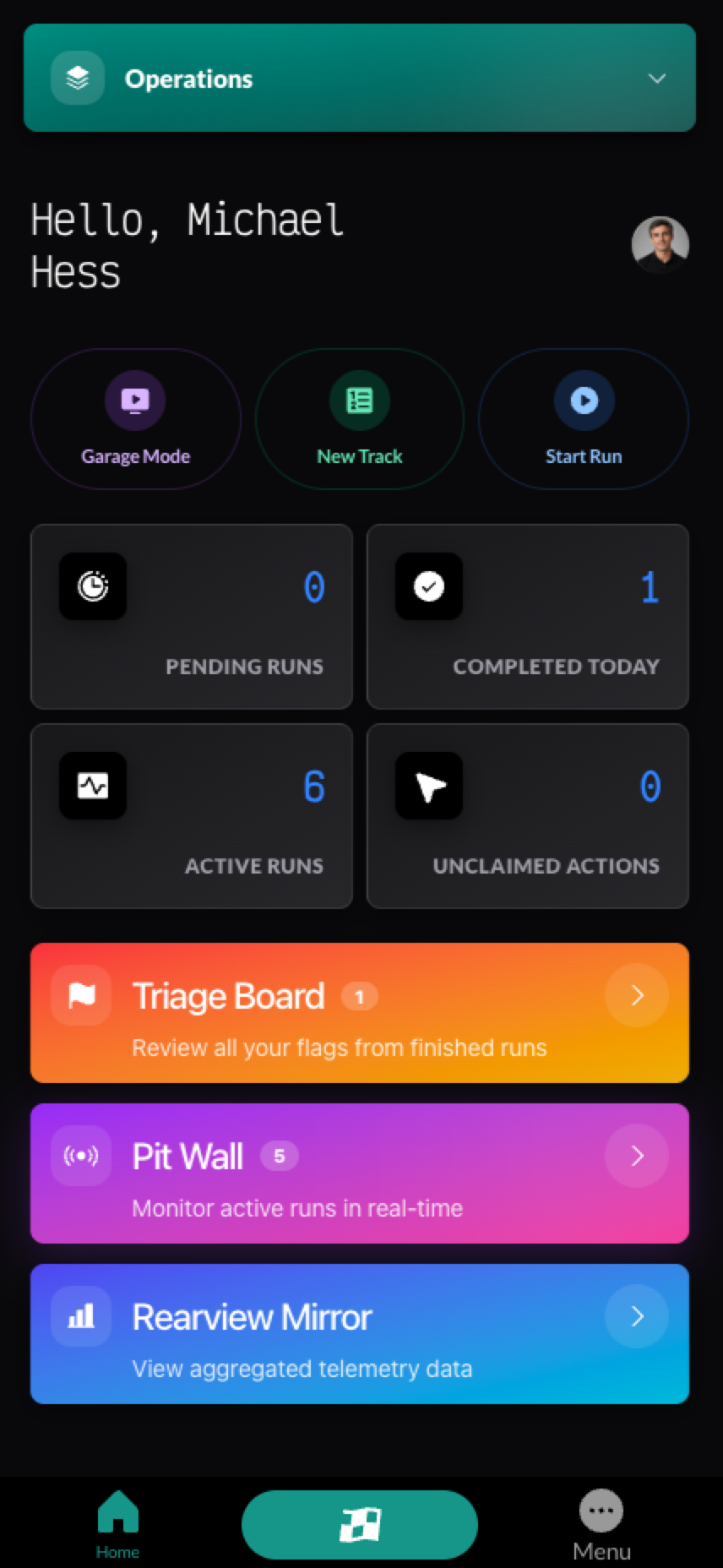 TraceTrack Mobile Command Center Home Interface TraceTrack Mobile Executive Command Operations Dashboard