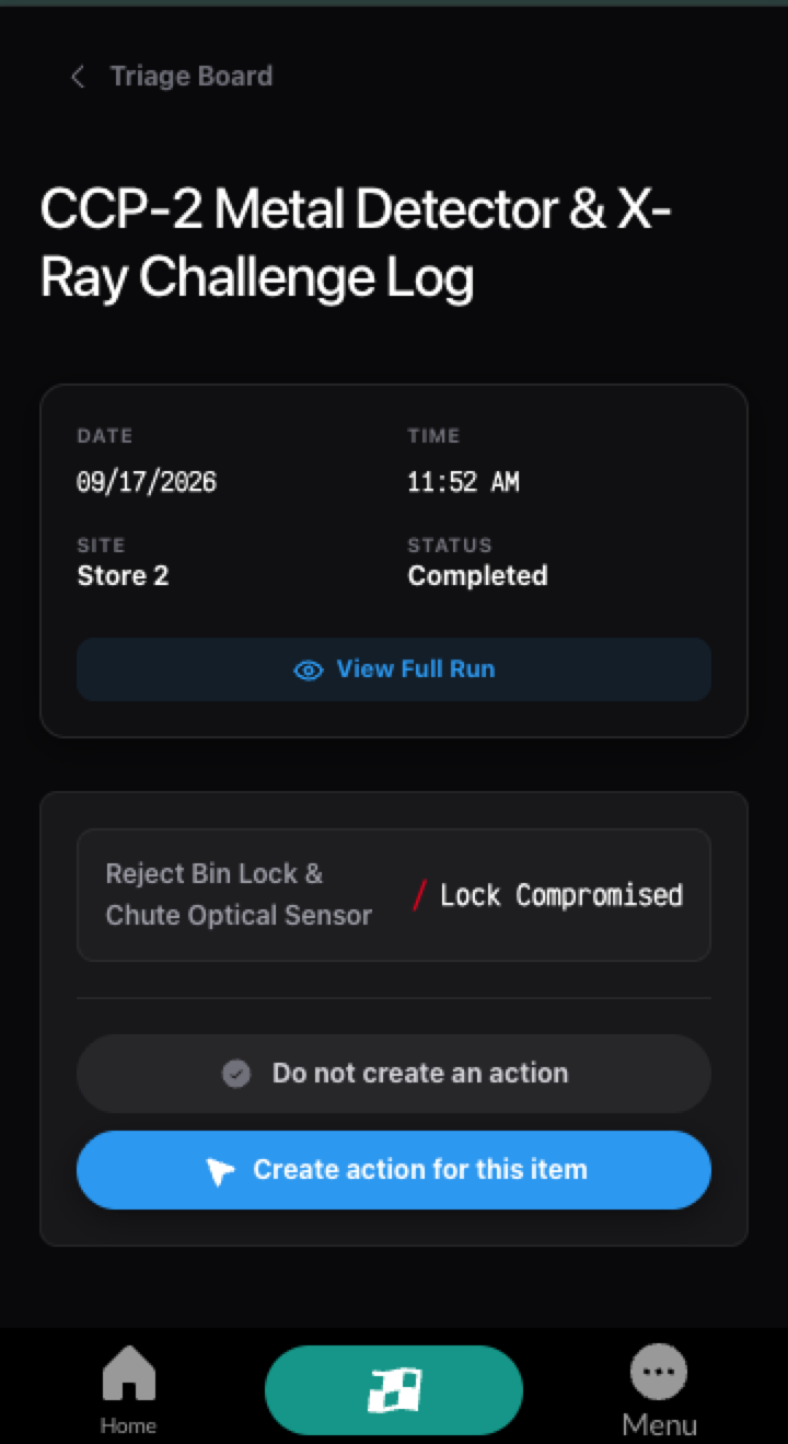 TraceTrack Frontline Triage Management Screen TraceTrack Triage Board Mobile One-Tap Action Resolution Screen